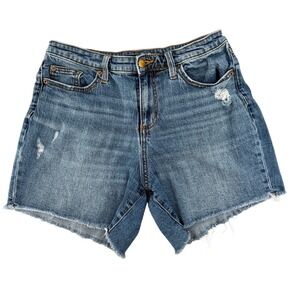 Universal Thread Boyfriend Shorts Blue Denim Distressed Raw Hem Size 6/28